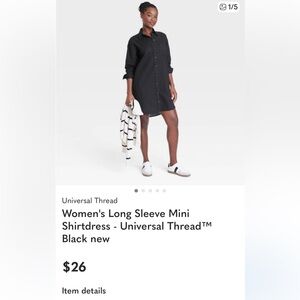 Universal Thread Black Button-Front Long Sleeve Mini Shirtdress Size M